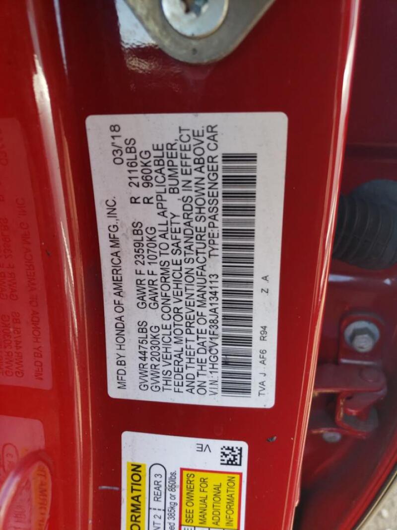 2018 HONDA ACCORD SPORT - 1HGCV1F38JA134113 | SeoVin.biz