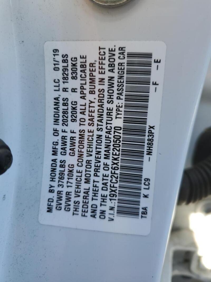 2019 HONDA CIVIC LX - 19XFC2F6XKE205070 | SeoVin.biz