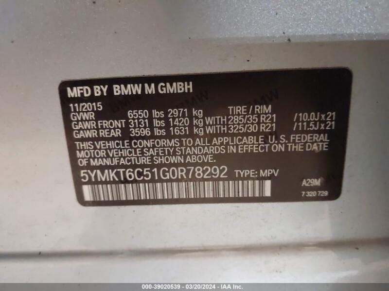 2016 BMW X5 M - 5YMKT6C51G0R78292 | SeoVin.biz