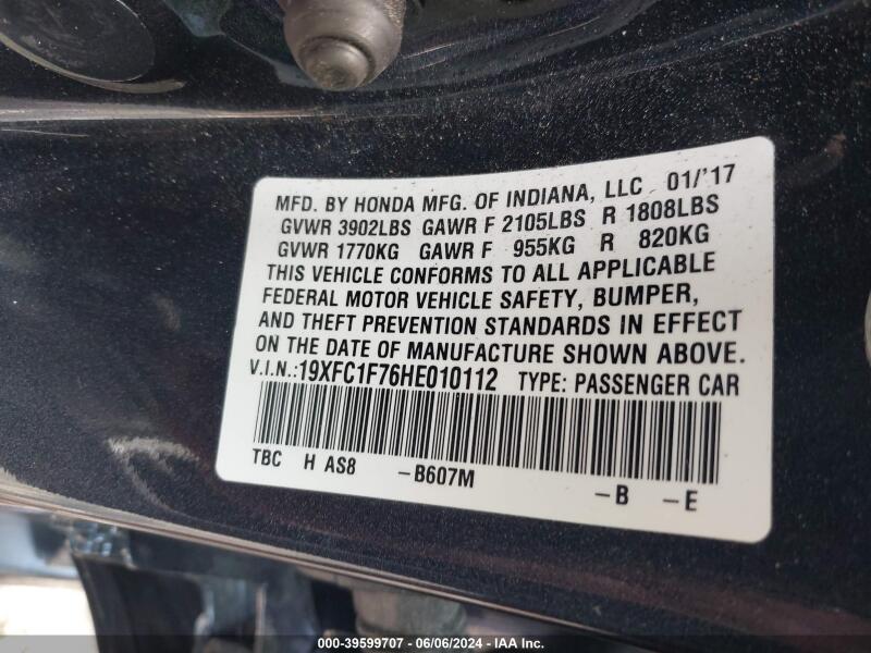 2017 HONDA CIVIC EX-L - 19XFC1F76HE010112 | SeoVin.biz