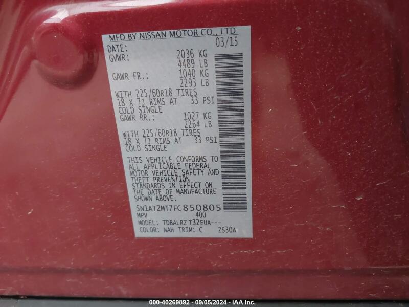 2015 NISSAN ROGUE SL - 5N1AT2MT7FC850805 | SeoVin.biz