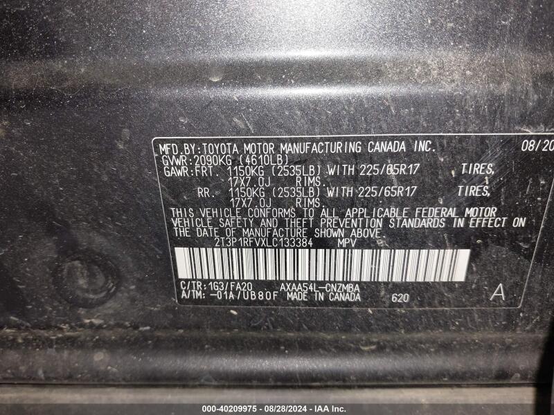 2020 TOYOTA RAV4 XLE - 2T3P1RFVXLC133384 | SeoVin.biz