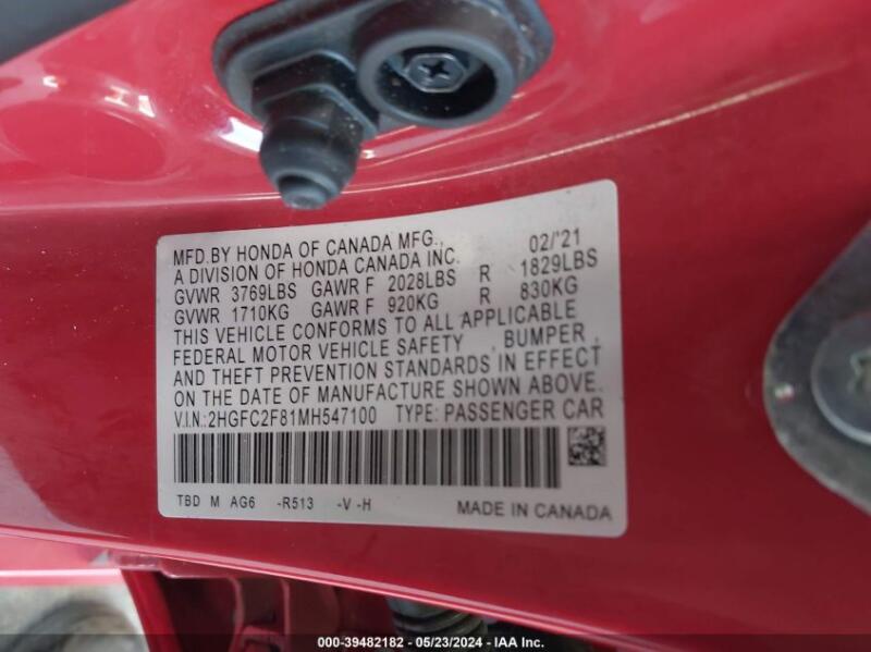 2021 HONDA CIVIC SPORT - 2HGFC2F81MH547100 | SeoVin.biz