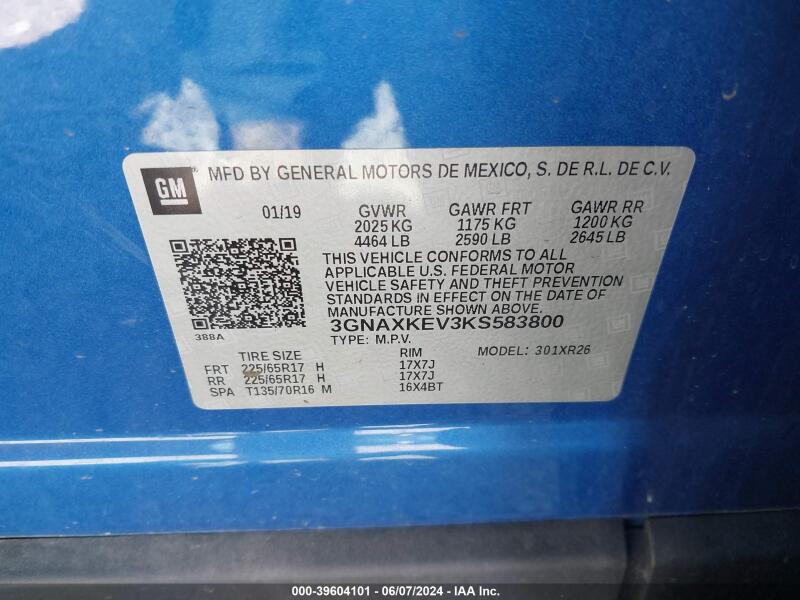 2019 CHEVROLET EQUINOX LT - 3GNAXKEV3KS583800 | SeoVin.biz