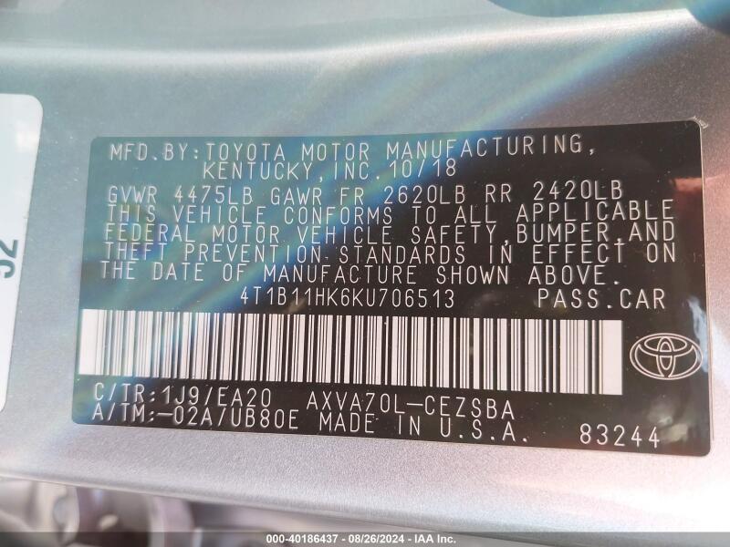 2019 TOYOTA CAMRY SE - 4T1B11HK6KU706513 | SeoVin.biz