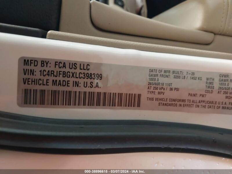 2020 JEEP GRAND CHEROKEE LIMITED 4X4 - 1C4RJFBGXLC398399 | SeoVin.biz