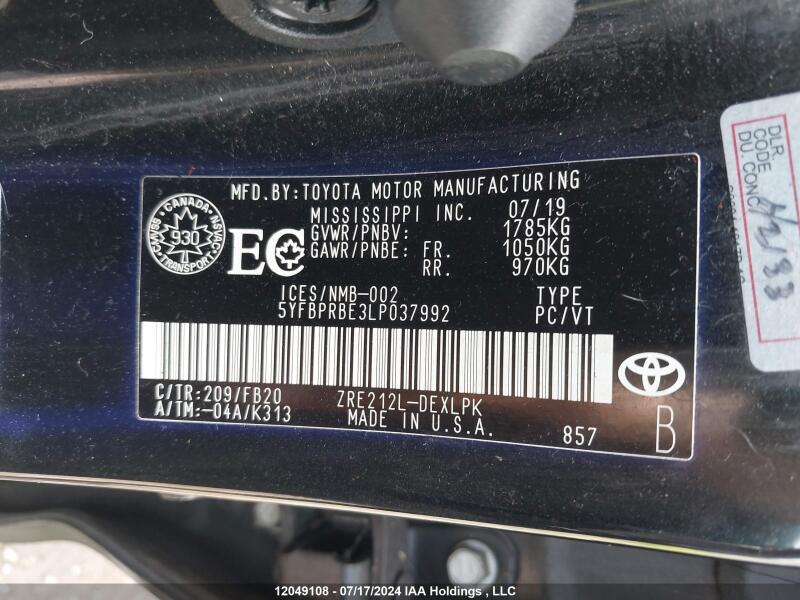 2020 TOYOTA COROLLA LE/XLE - 5YFBPRBE3LP037992 | SeoVin.biz