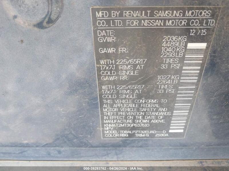 2016 NISSAN ROGUE S - KNMAT2MT3GP637610 | SeoVin.biz