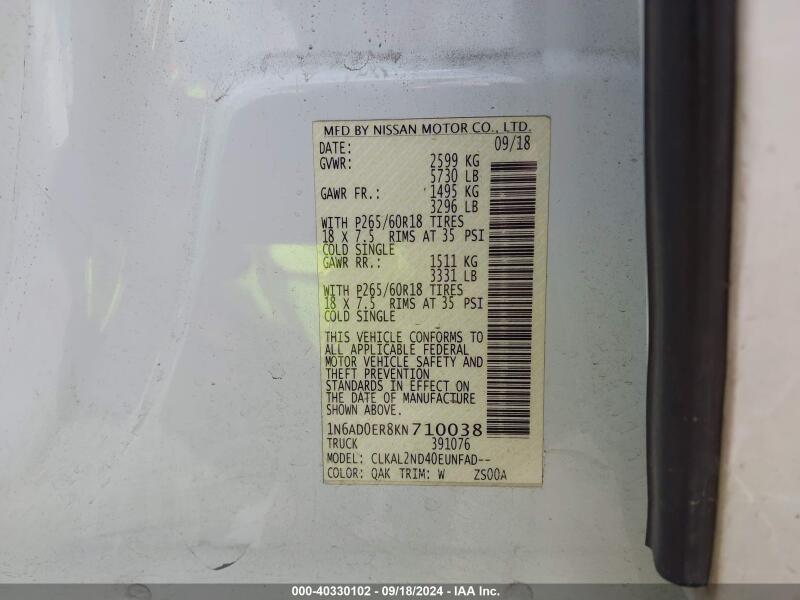 2019 NISSAN FRONTIER SV - 1N6AD0ER8KN710038 | SeoVin.biz