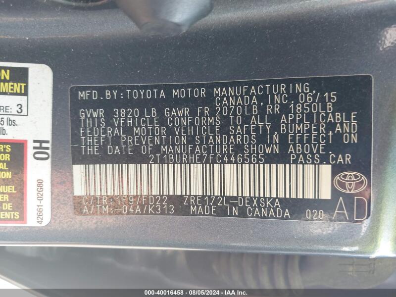 2015 TOYOTA COROLLA S PLUS - 2T1BURHE7FC446565 | SeoVin.biz