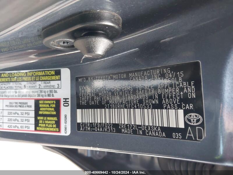 2015 TOYOTA COROLLA S PLUS - 2T1BURHE1FC410533 | SeoVin.biz