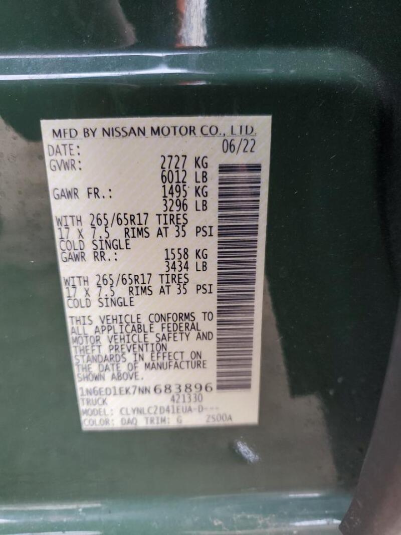 2022 NISSAN FRONTIER S - 1N6ED1EK7NN683896 | SeoVin.biz