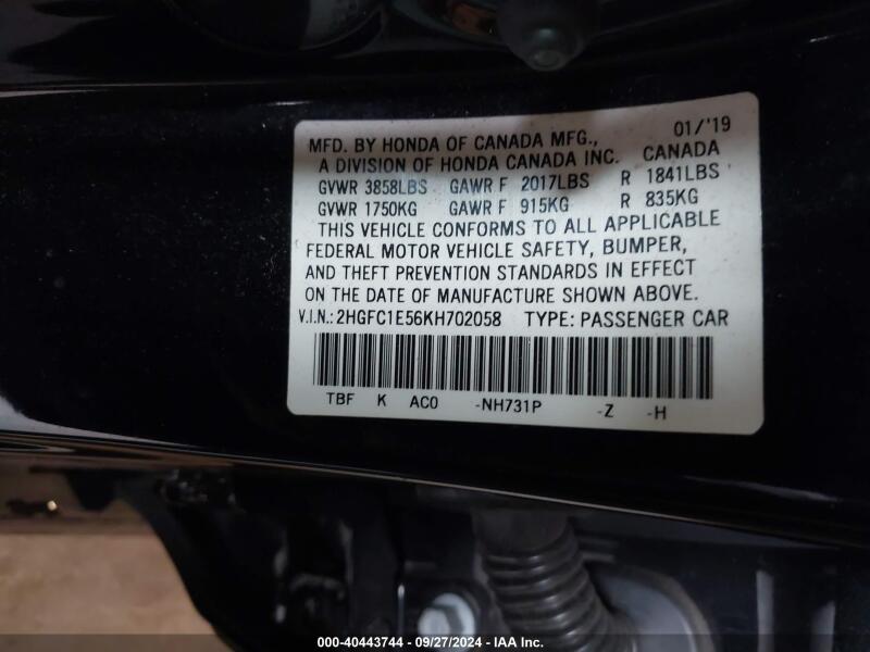 2019 HONDA CIVIC SI - 2HGFC1E56KH702058 | SeoVin.biz