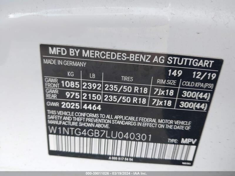 2020 MERCEDES-BENZ GLA 250 4MATIC - W1NTG4GB7LU040301 | SeoVin.biz