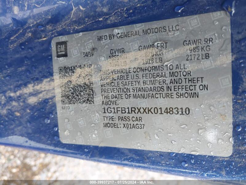 2019 CHEVROLET CAMARO 1LT - 1G1FB1RXXK0148310 | SeoVin.biz