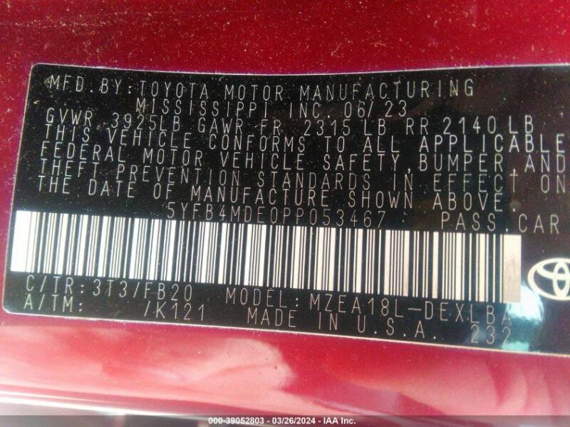 2023 TOYOTA COROLLA LE - 5YFB4MDE0PP053467 | SeoVin.biz