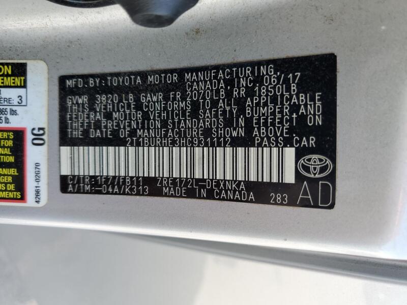 2017 TOYOTA COROLLA L - 2T1BURHE3HC931112 | SeoVin.biz