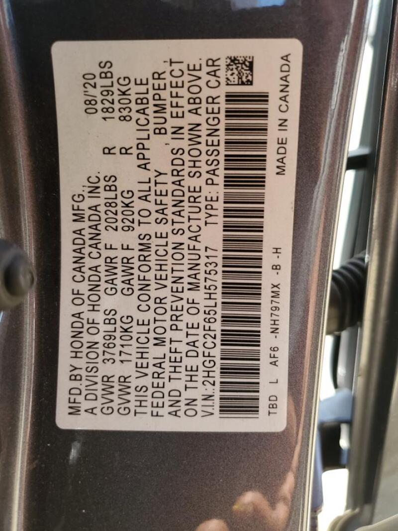 2020 HONDA CIVIC LX - 2HGFC2F65LH575317 | SeoVin.biz