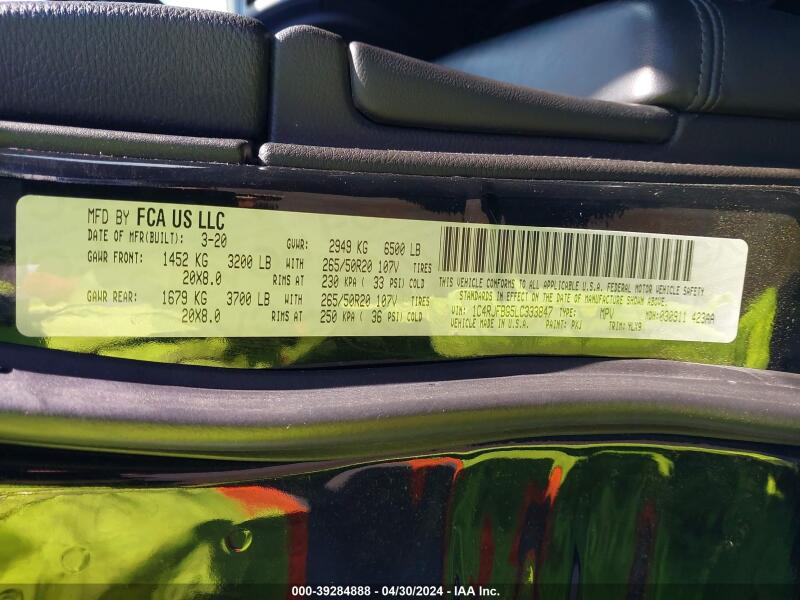 2020 JEEP GRAND CHEROKEE LIMITED X 4X4 - 1C4RJFBG5LC333847 | SeoVin.biz