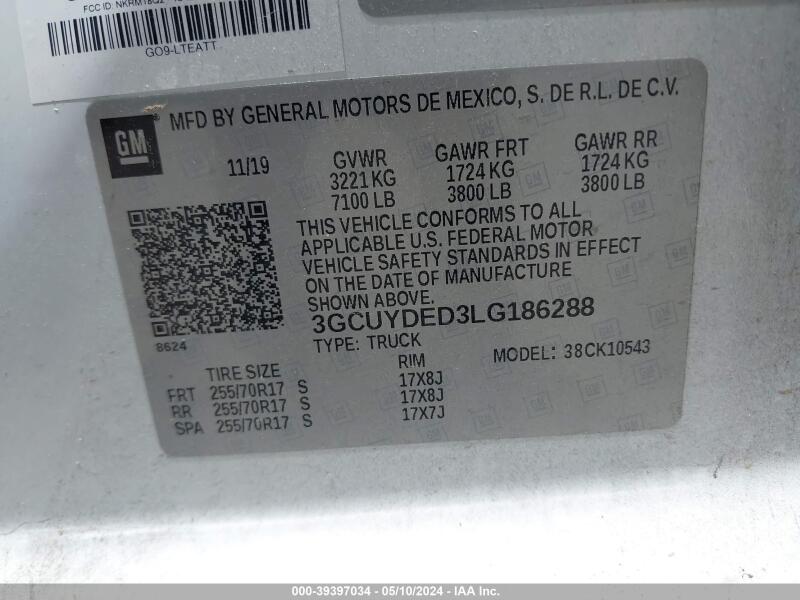 2020 CHEVROLET SILVERADO 1500 4WD SHORT BED LT - 3GCUYDED3LG186288 | SeoVin.biz