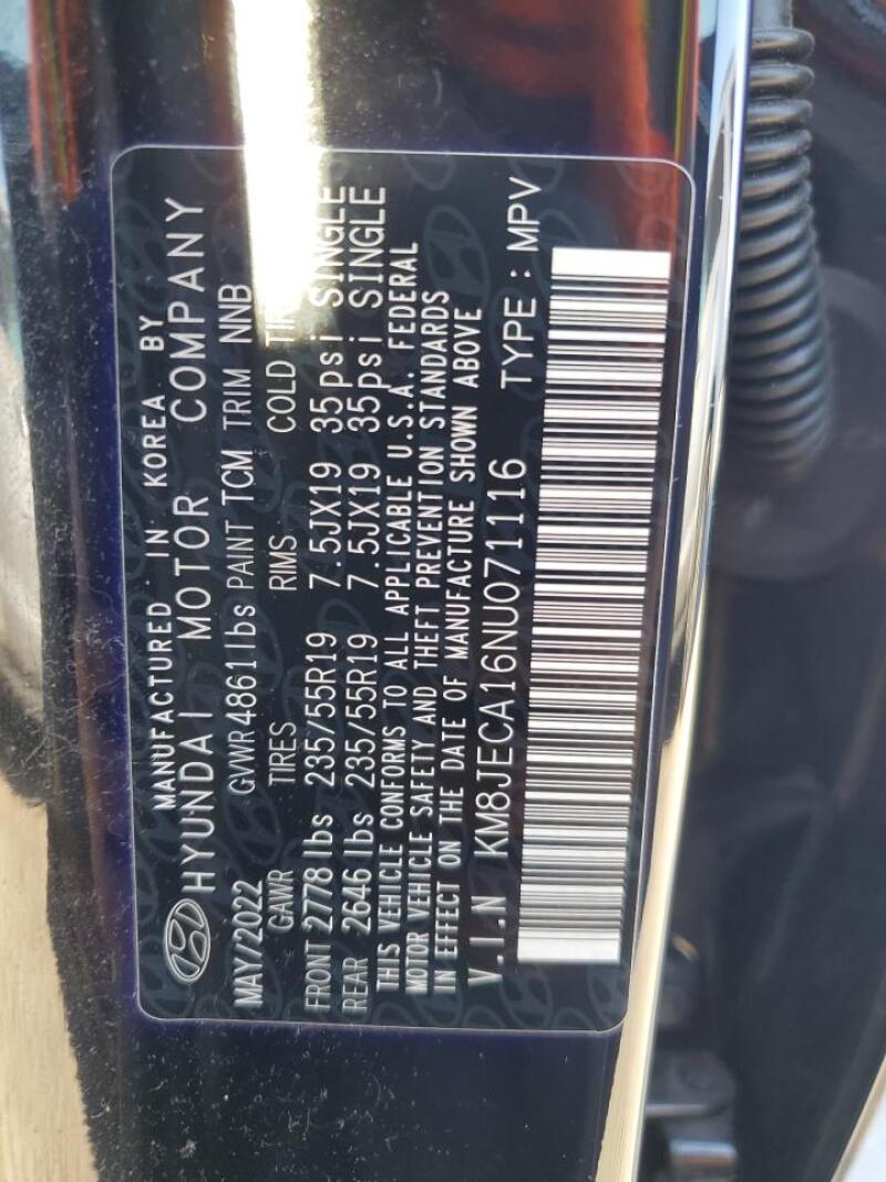 2022 HYUNDAI TUCSON LIMITED - KM8JECA16NU071116 | SeoVin.biz