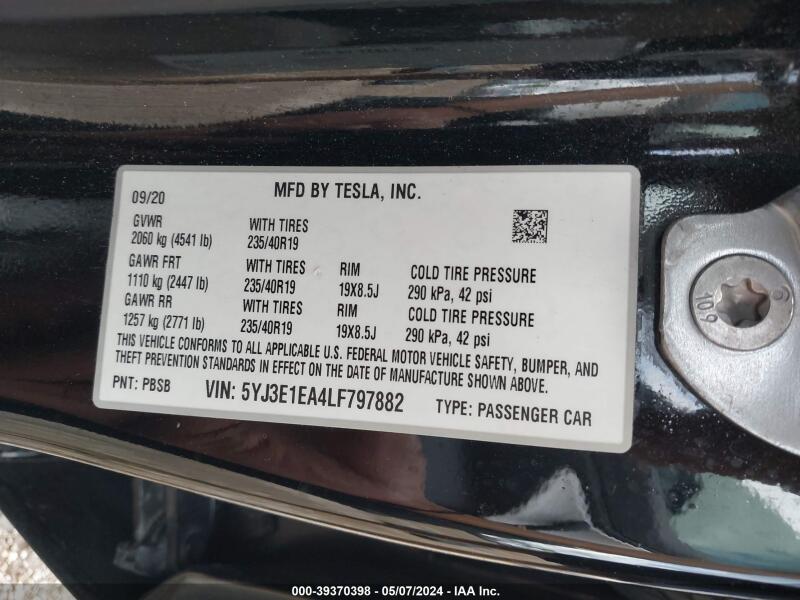 2020 TESLA MODEL 3 STANDARD RANGE PLUS REAR-WHEEL DRIVE/STANDARD RANGE REAR-WHEEL DRIVE - 5YJ3E1EA4LF797882 | SeoVin.biz