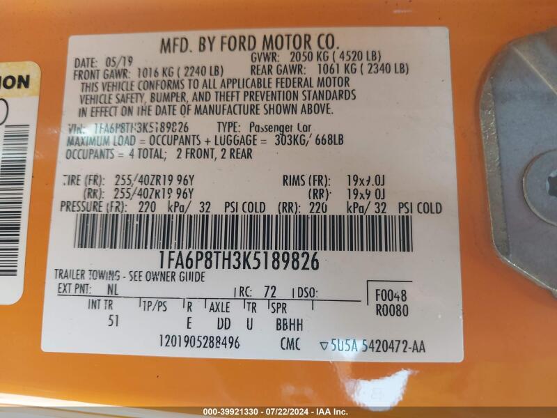 2019 FORD MUSTANG ECOBOOST PREMIUM - 1FA6P8TH3K5189826 | SeoVin.biz