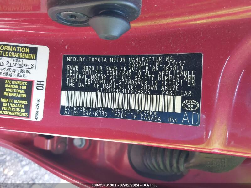 2017 TOYOTA COROLLA SE - 2T1BURHE1HC829825 | SeoVin.biz