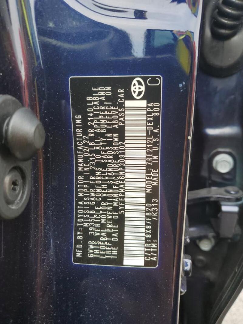 2022 TOYOTA COROLLA LE - 5YFEPMAE6NP309102 | SeoVin.biz