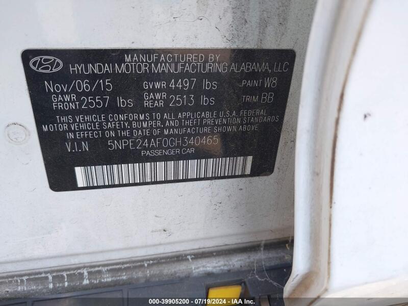 2016 HYUNDAI SONATA SE - 5NPE24AF0GH340465 | SeoVin.biz