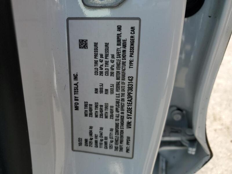 2023 TESLA MODEL 3 - 5YJ3E1EA3PF383143 | SeoVin.biz