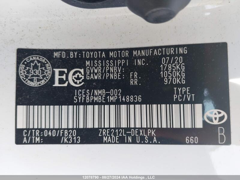 2021 TOYOTA COROLLA LE - 5YFBPMBE1MP148836 | SeoVin.biz