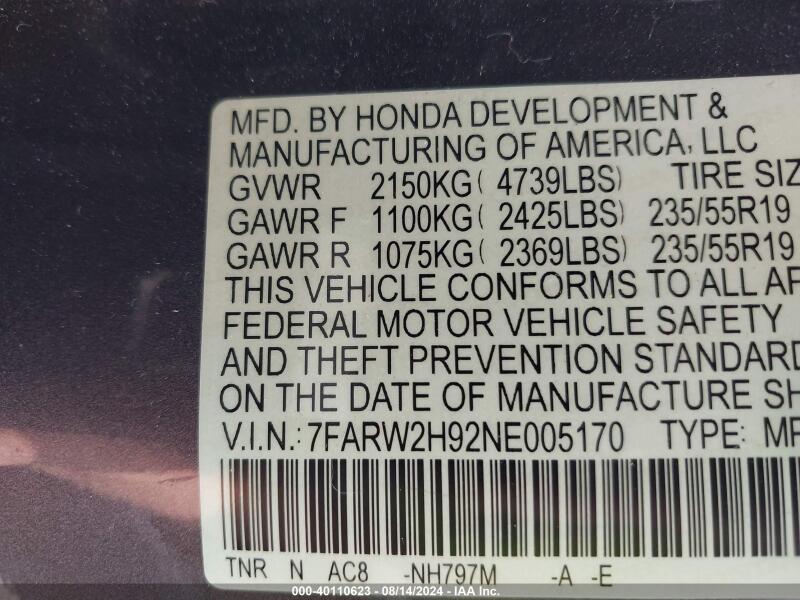 2022 HONDA CR-V AWD TOURING - 7FARW2H92NE005170 | SeoVin.biz