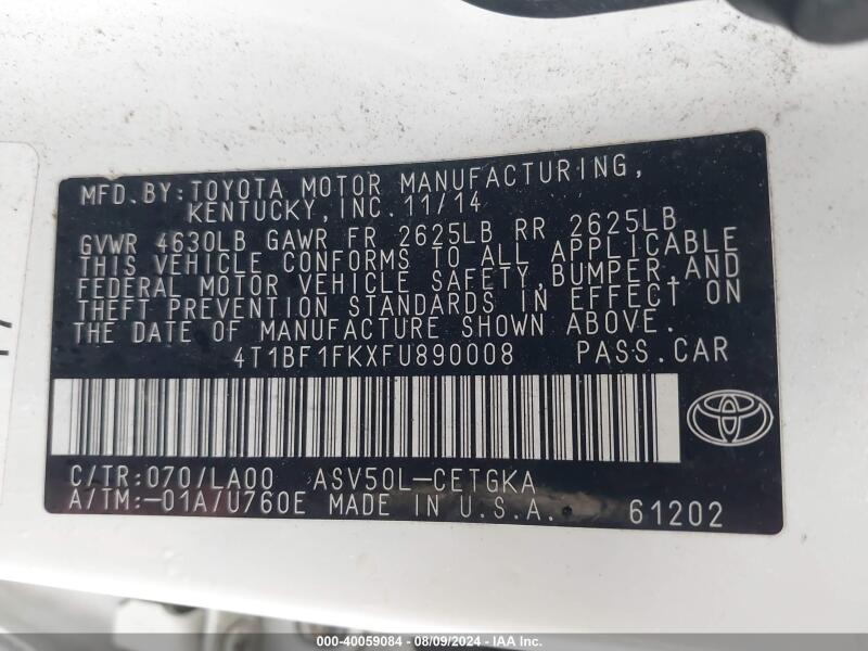 2015 TOYOTA CAMRY XLE - 4T1BF1FKXFU890008 | SeoVin.biz