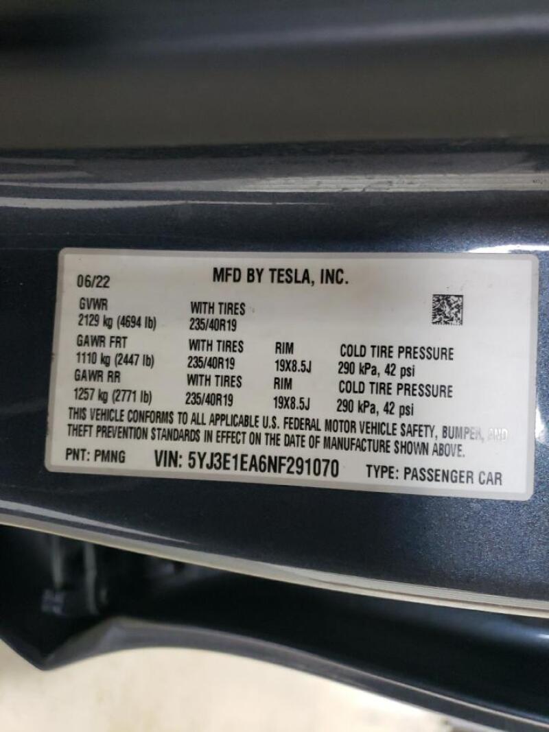 2022 TESLA MODEL 3 - 5YJ3E1EA6NF291070 | SeoVin.biz