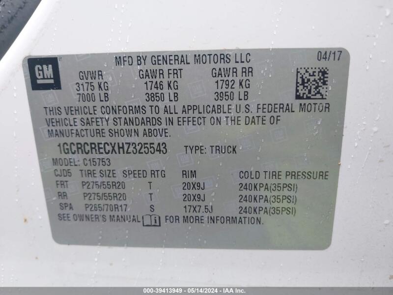 2017 CHEVROLET SILVERADO 1500 1LT - 1GCRCRECXHZ325543 | SeoVin.biz