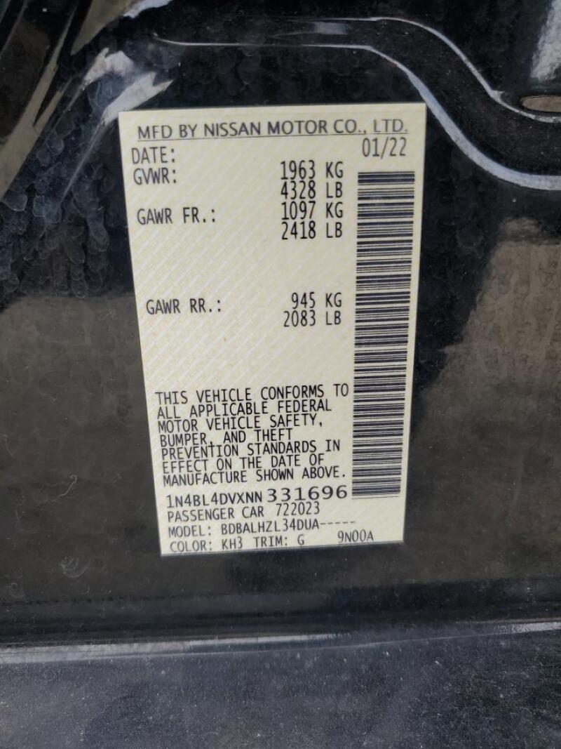 2022 NISSAN ALTIMA SV - 1N4BL4DVXNN331696 | SeoVin.biz