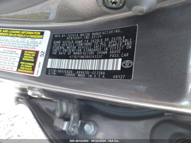 2024 TOYOTA CAMRY SE - 4T1G11AK5RU243337 | SeoVin.biz