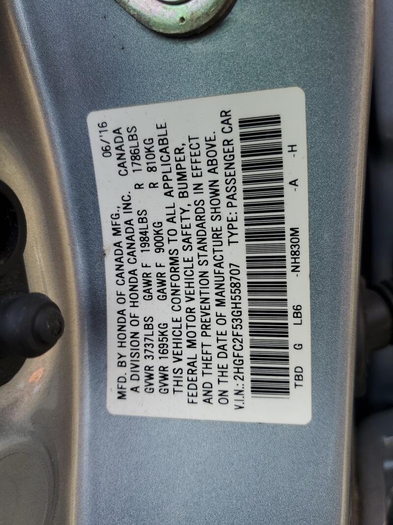 2016 HONDA CIVIC LX - 2HGFC2F53GH558707 | SeoVin.biz