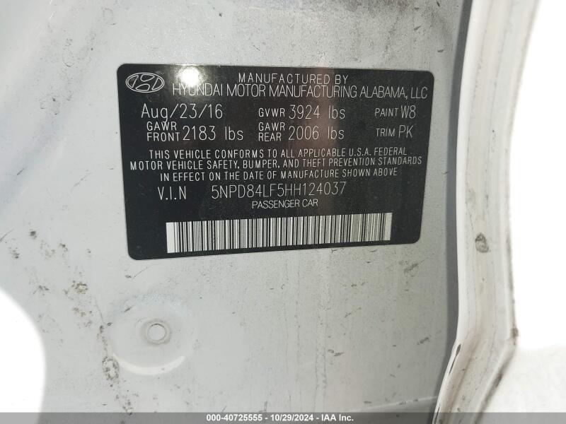 2017 HYUNDAI ELANTRA SE - 5NPD84LF5HH124037 | SeoVin.biz