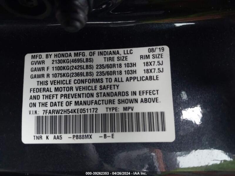 2019 HONDA CR-V EX - 7FARW2H54KE051172 | SeoVin.biz