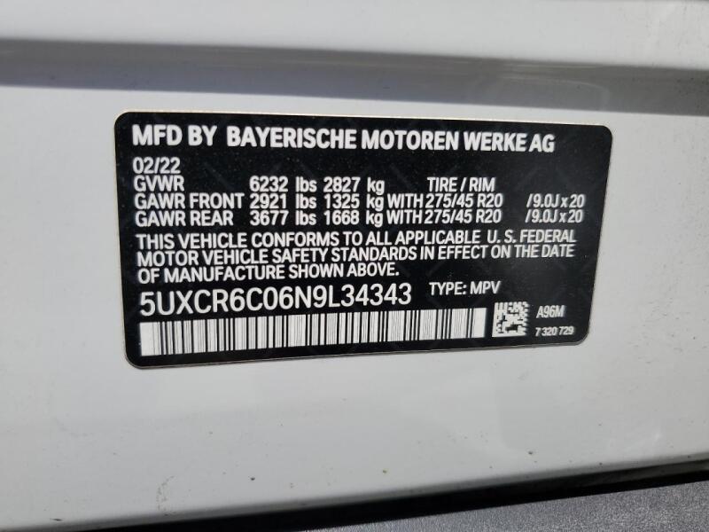 2022 BMW X5 XDRIVE40I - 5UXCR6C06N9L34343 | SeoVin.biz