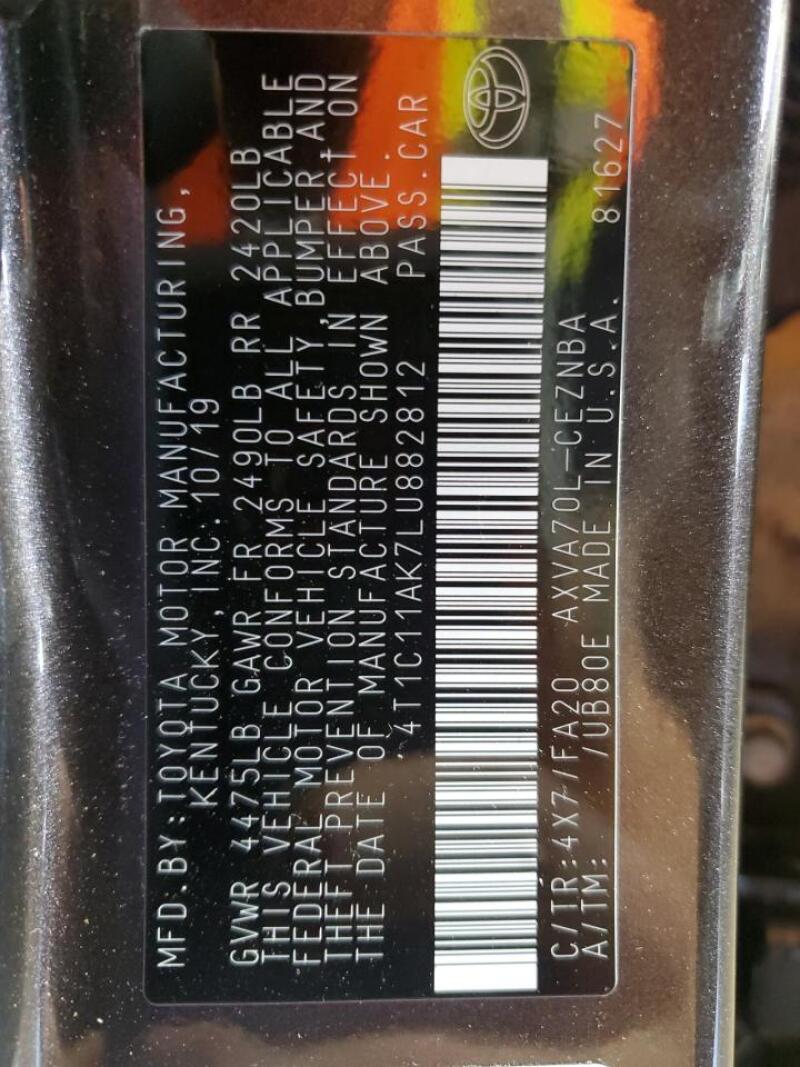 2020 TOYOTA CAMRY LE - 4T1C11AK7LU882812 | SeoVin.biz