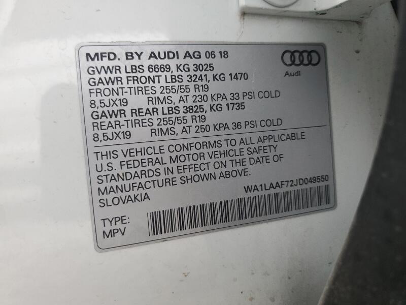 2018 AUDI Q7 PREMIUM PLUS - WA1LAAF72JD049550 | SeoVin.biz