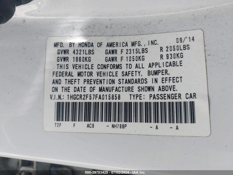 2015 HONDA ACCORD SPORT - 1HGCR2F57FA015858 | SeoVin.biz