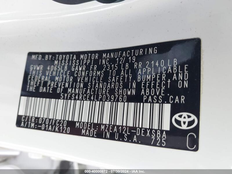 2020 TOYOTA COROLLA SE - 5YFS4RCE4LP039760 | SeoVin.biz