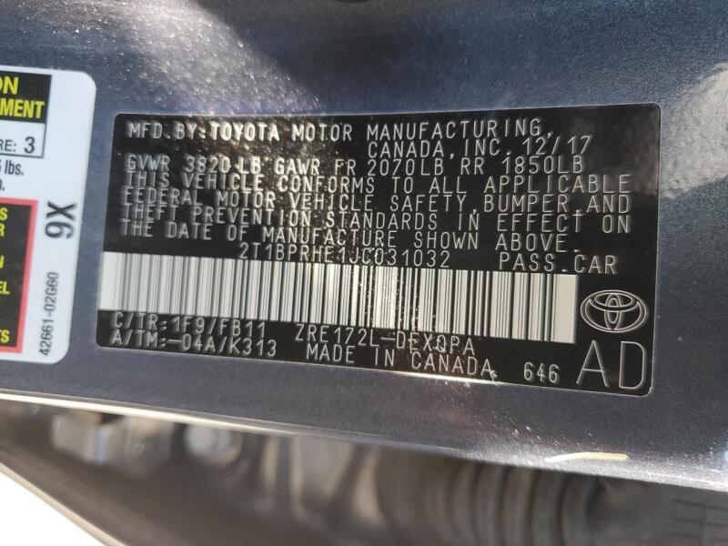 2018 TOYOTA COROLLA LE ECO - 2T1BPRHE1JC031032 | SeoVin.biz