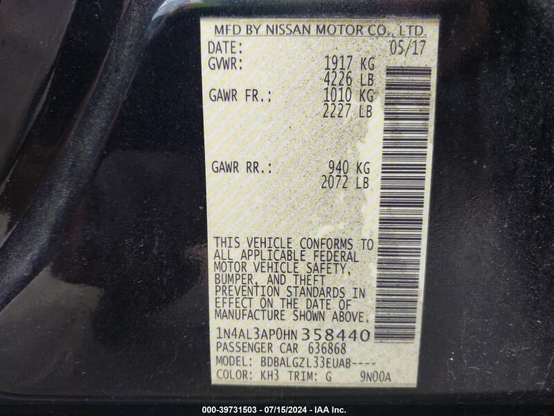 2017 NISSAN ALTIMA 2.5 S - 1N4AL3AP0HN358440 | SeoVin.biz