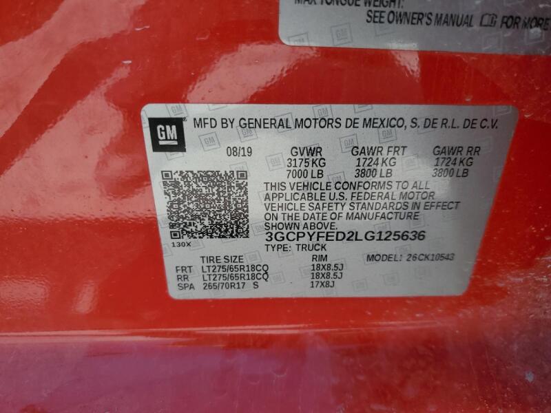 2020 CHEVROLET SILVERADO K1500 LT TRAIL BOSS - 3GCPYFED2LG125636 | SeoVin.biz