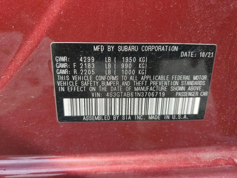 2022 SUBARU IMPREZA - 4S3GTAB61N3706719 | SeoVin.biz